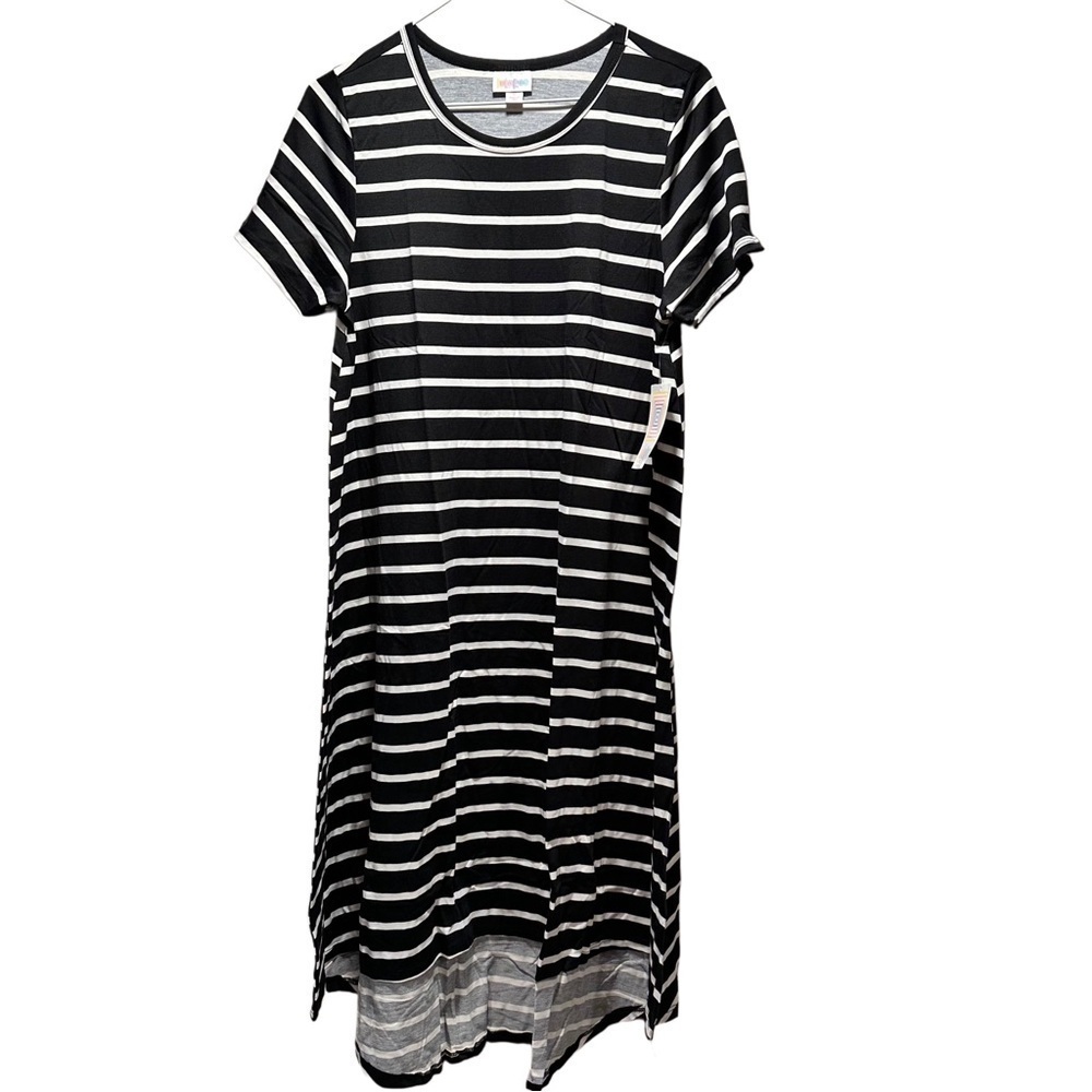 LulaRoe Carly Midi Dress High Low Hem Stretchy Comfortable Black & White S 6-8 - Picture 7 of 15